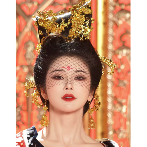 【霜翎阁】唐风汉服全套装武媚娘则天配发饰品殷桃版单刀髻面罩纱