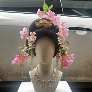 【霜翎阁】花朝节流苏插梳绢花汉服头配饰仙套装复原｛桃花花神｝