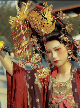 【霜翎阁】冕旒发冠则天唐风汉服全套装古风发饰品女皇帝｛武曌｝