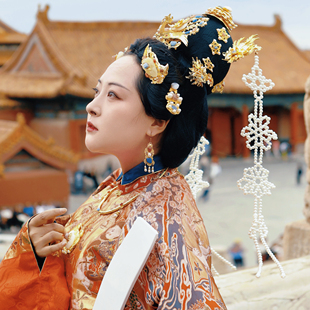 【霜翎阁】明制宝石套装凤复原簪子汉服配饰品发冠狄髻冠｛卿鸾｝