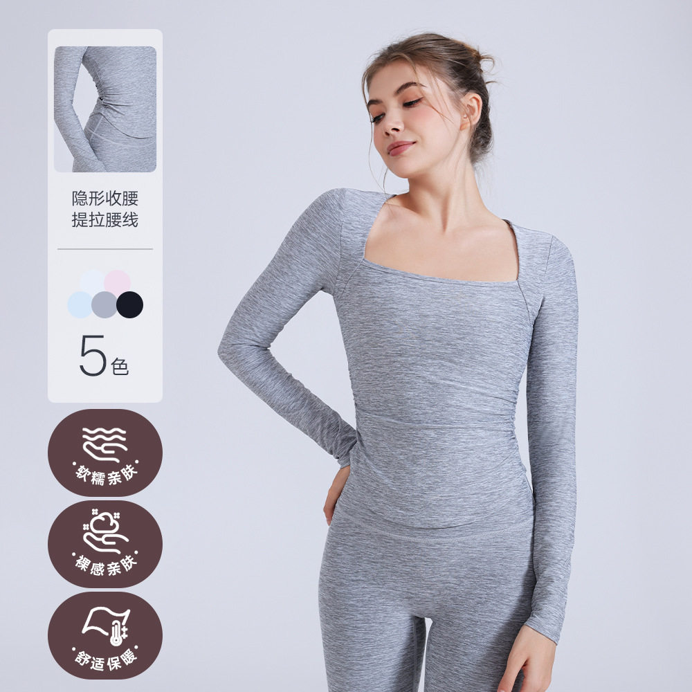 雪花纱假两件运动T恤女长袖带胸垫瑜珈服网纱上衣速干显瘦健身服