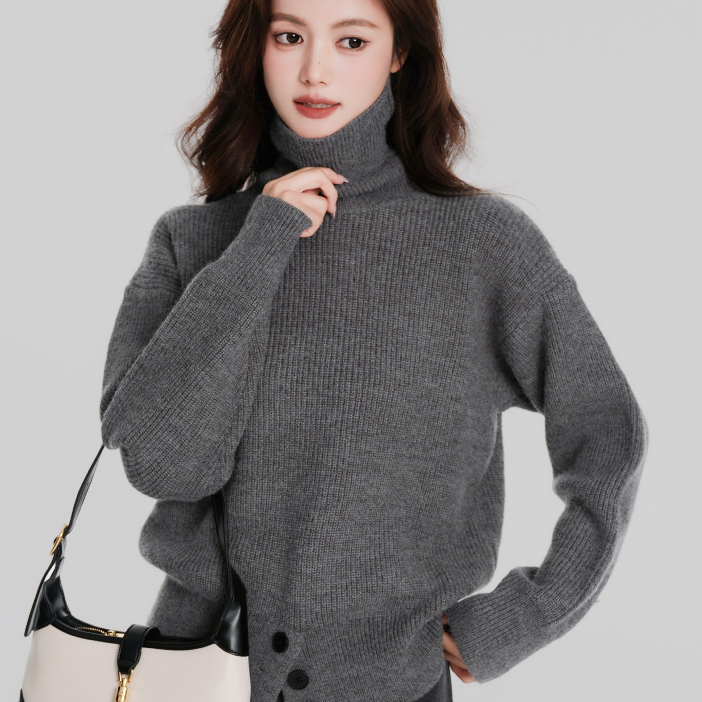 加厚灰色高领针织内搭毛衣女秋冬2025新款打底衫小个子上衣，女装针织衫/毛衣，衣嘉衣服饰