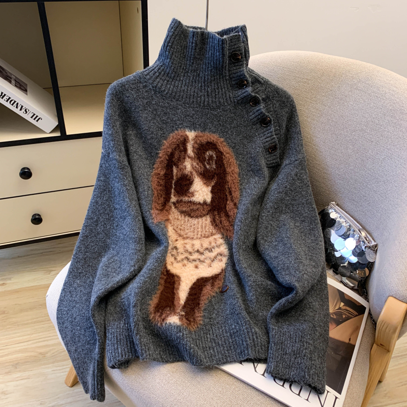 小狗翻领套头针织毛衣女秋冬季加厚宽松外穿不规则高领美拉德上衣,女装针织衫/毛衣,衣嘉衣服饰 小狗翻领套头针织毛衣女秋冬季加厚宽松外穿不规则高领美拉德上衣,女装针织衫/毛衣,衣嘉衣服饰