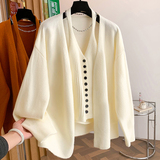 韩系设计感气质针织保暖开衫+排扣挂脖针织背心两件套女2025冬款，女装针织衫/毛衣，衣嘉衣服饰