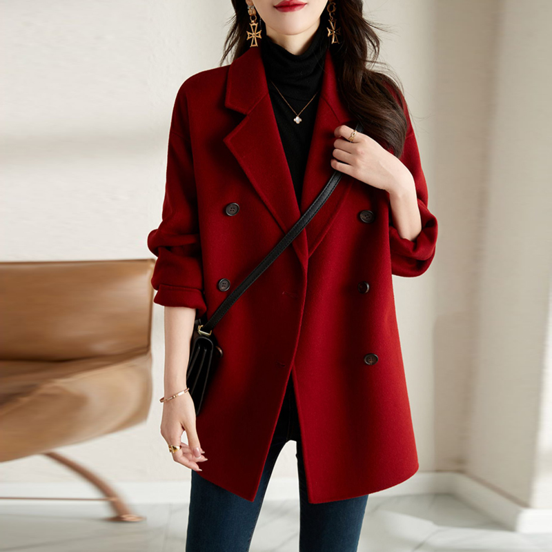 2025秋冬新款韩版呢子大衣女双排扣西装领显瘦毛呢外套小个子上衣,女装毛呢外套,衣嘉衣服饰 2025秋冬新款韩版呢子大衣女双排扣西装领显瘦毛呢外套小个子上衣,女装毛呢外套,衣嘉衣服饰