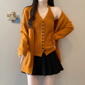 大码秋冬新款胖mm羊毛绒加厚背心外搭针织宽松显瘦毛衣套装，女装大码女装，衣嘉衣服饰