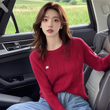 简约时尚百搭半高领套头款式麻花气质纯色针织衫女毛衣，女装针织衫/毛衣，衣嘉衣服饰