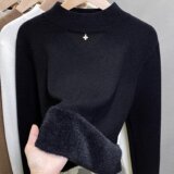 一体绒半高领毛衣女加绒加厚打底衫2025秋冬新款针织衫内搭上衣潮，女装针织衫/毛衣，衣嘉衣服饰