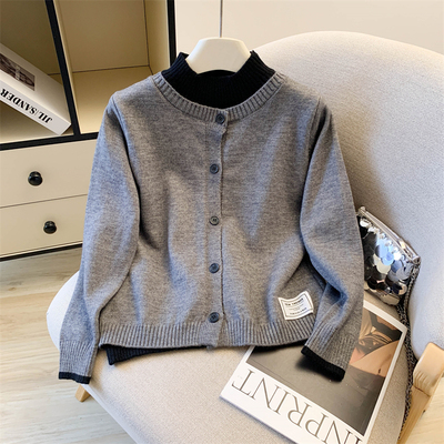 实拍 套头假两件针织衫女冬季内搭设计感小众洋气高级感打底毛衣