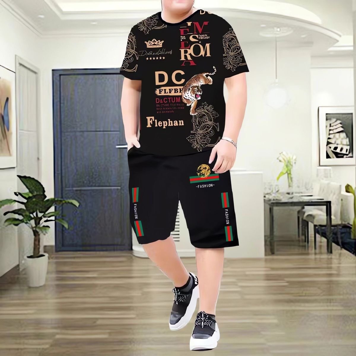 休闲套装男夏季潮牌潮流短袖两件