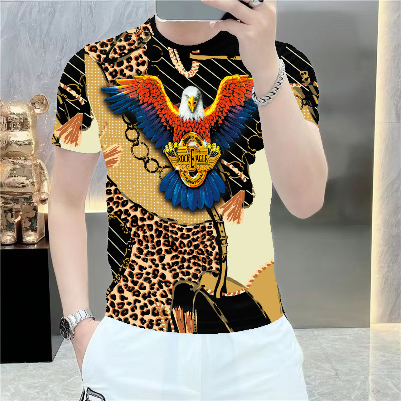 夏季新款中青年流行短袖T恤3D印花青春潮流韩版休闲圆领ins半袖