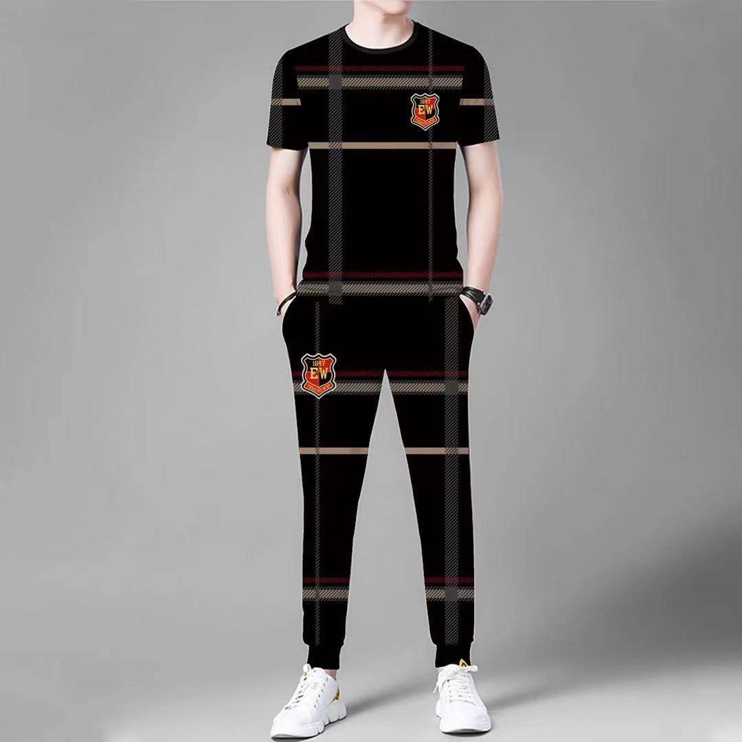 SUMMER THIN SPORTS TROUSER SET MENS TRENDY BRAND LOOSE FASHION WORKWEAR CLASSIC CHECKER MENS CASUAL TWO-PIECE SET