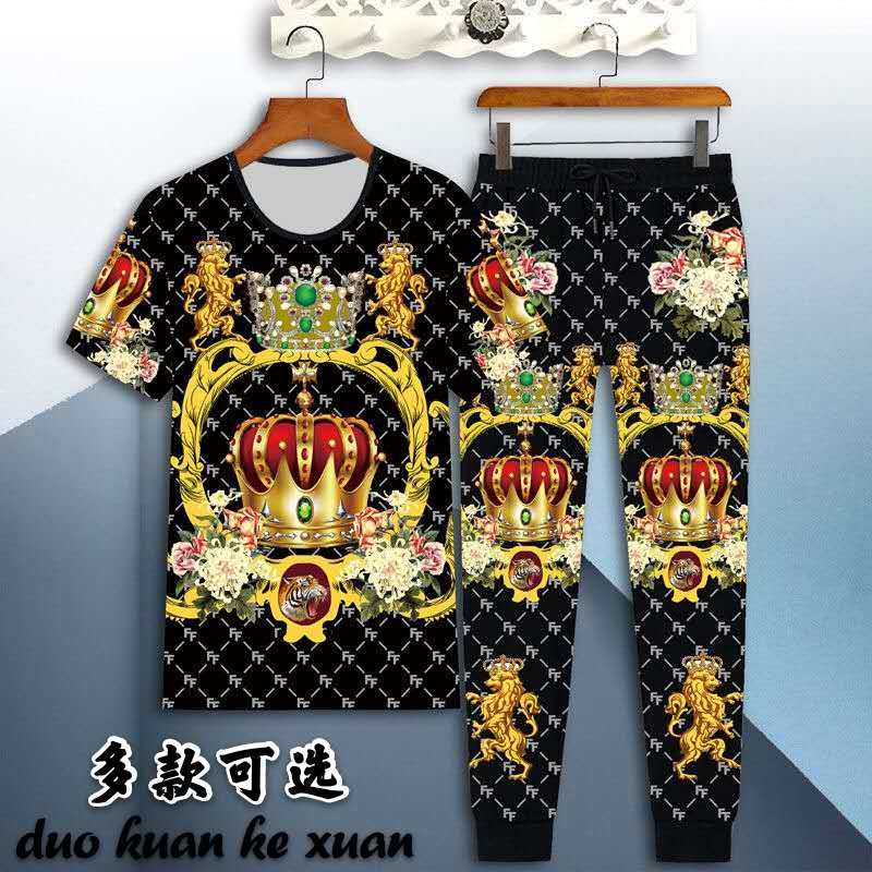 短袖精神小伙青年两件套九分裤