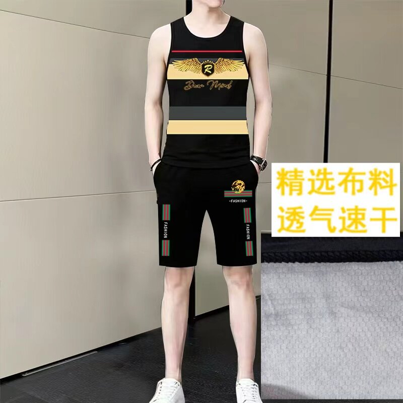 男士夏季新款透气速干背心短裤套装潮流帅气休闲爆款背心全套夏装