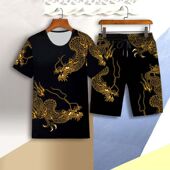 运动套装 短袖 T恤短裤 2025夏季 印花半袖 男士 一套痞帅潮牌夏装 爆款