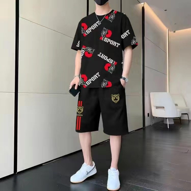 夏季新款个性潮男五分裤两件套时