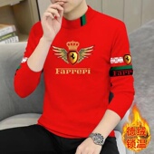 t恤中青年打底衫 男圆领潮牌印花修身 套头上衣男 德绒长袖 秋冬新款