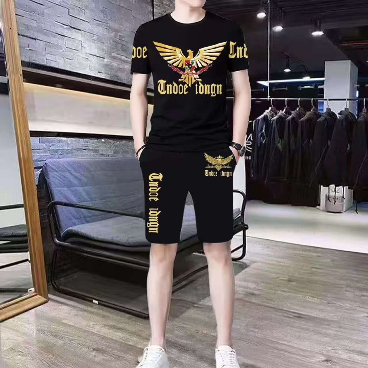 2025年男士夏季新款时尚简约运动套装小众高级感潮流短袖短裤套装