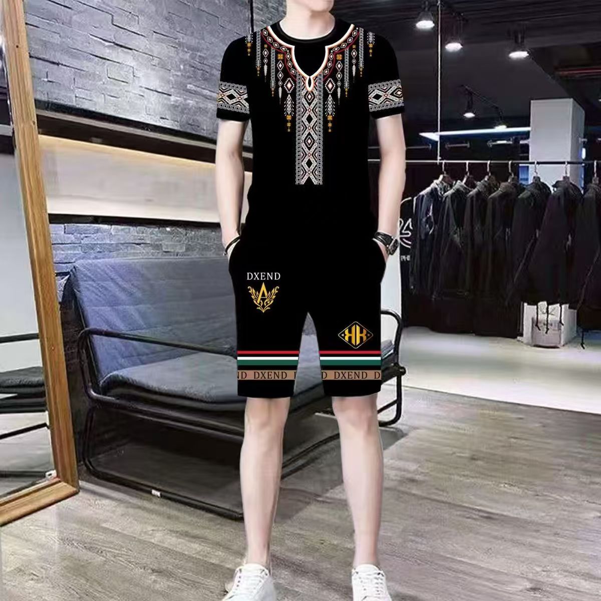 2025男士夏季新款休闲运动套装一套搭配冰丝潮流短裤短袖两件套装