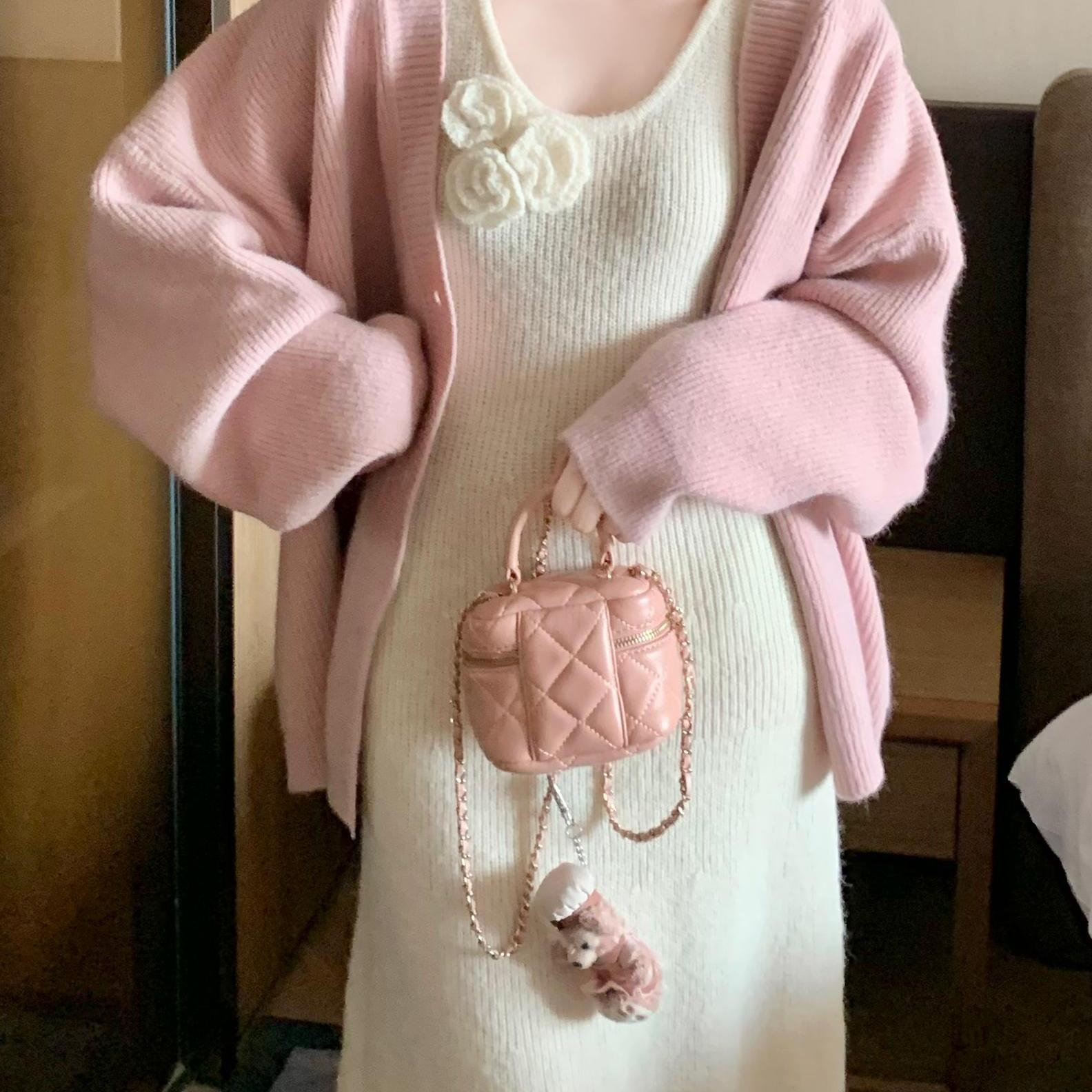 游小姿自制【玫玫】立体玫瑰花复古温柔风花朵针织连衣裙慵懒开衫