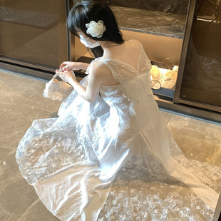 游小姿 【在逃公主】仙气飘飘度假甜美蕾丝拼接蝴蝶绑绳连衣裙女