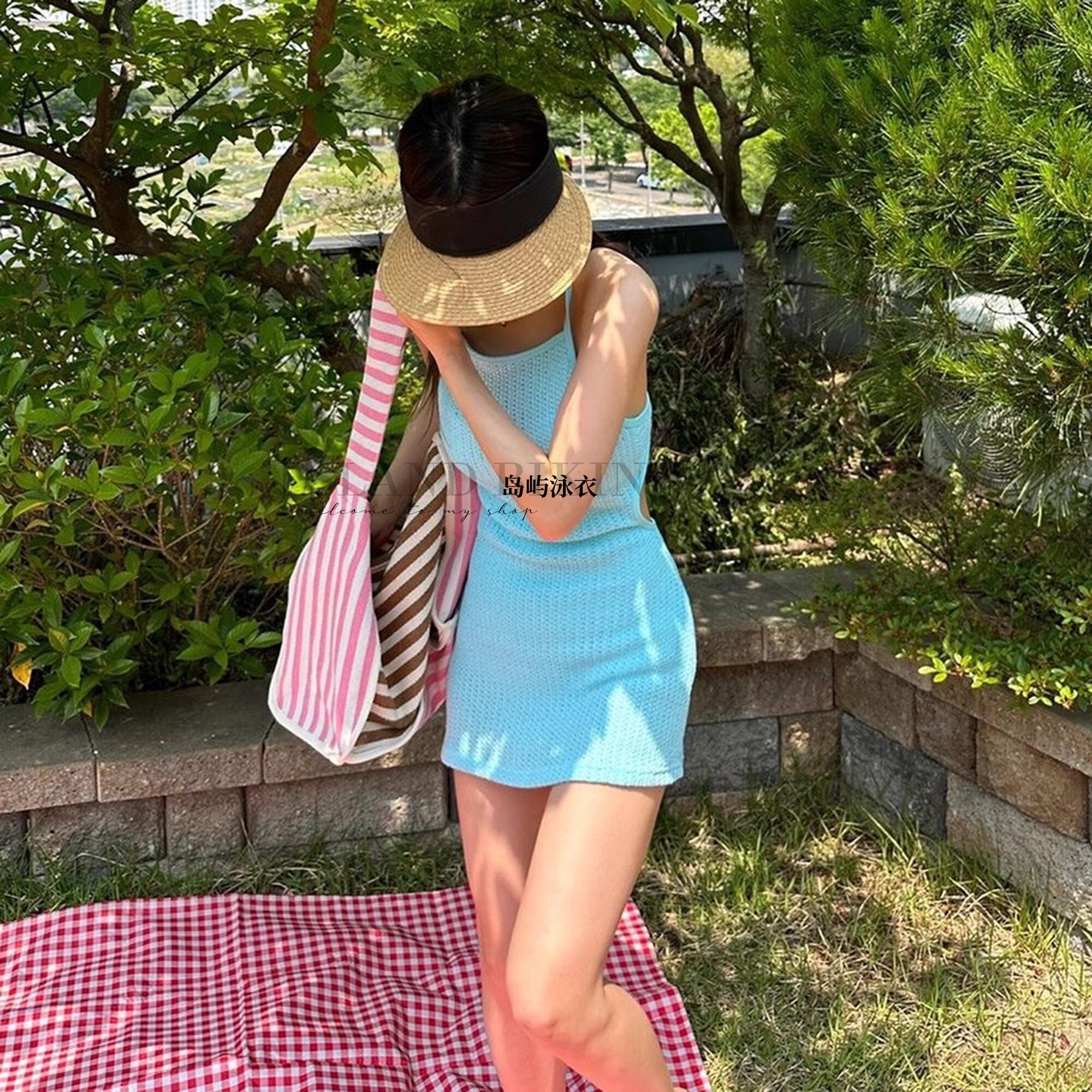 纯欲风露背绑带简约裙式连体泳衣女2024新款遮肚子显瘦沙滩裙泳装