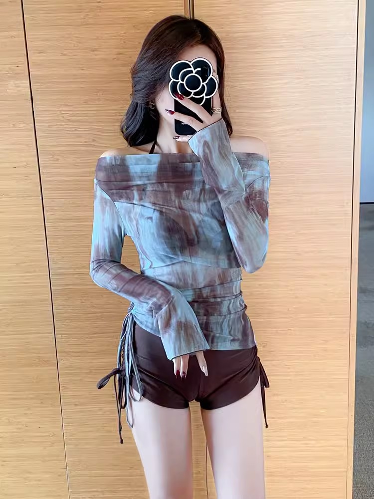 女连体遮肚性感显瘦平角泳衣