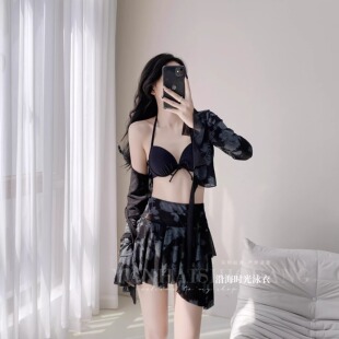 泳衣女分体性感裙式 钢托聚拢遮肚显瘦度假风温泉 比基尼四件套罩衫