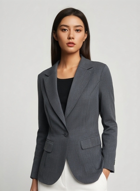 灰色精品女士小西装长袖修身职业女装上衣M9S127