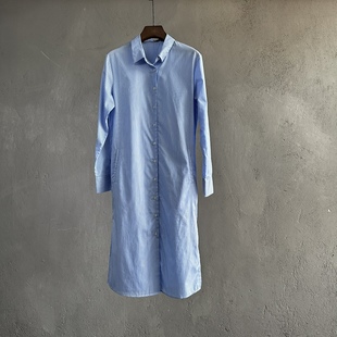 微瑕疵 连衣裙女直筒口袋单排扣 条纹衬衫 春秋品牌撤柜通勤长袖