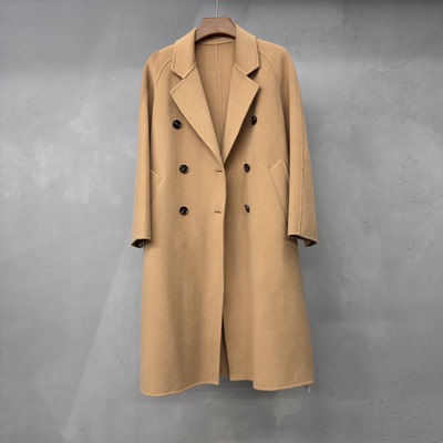 冬女士大衣长款双排扣过膝宽松羊毛双面呢外套A0009
