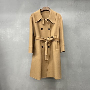 冬女士大衣长款宽松双面呢羊毛双排扣外套气质显瘦通勤ED3685