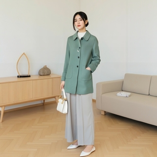 羊毛纯色方领上衣ED3366 上市冬女士双面呢大衣外套长袖 新品 新款