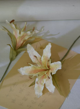 木生手作百合发簪软杆古装古风头饰真丝烫花明制汉服旗袍拍照发饰