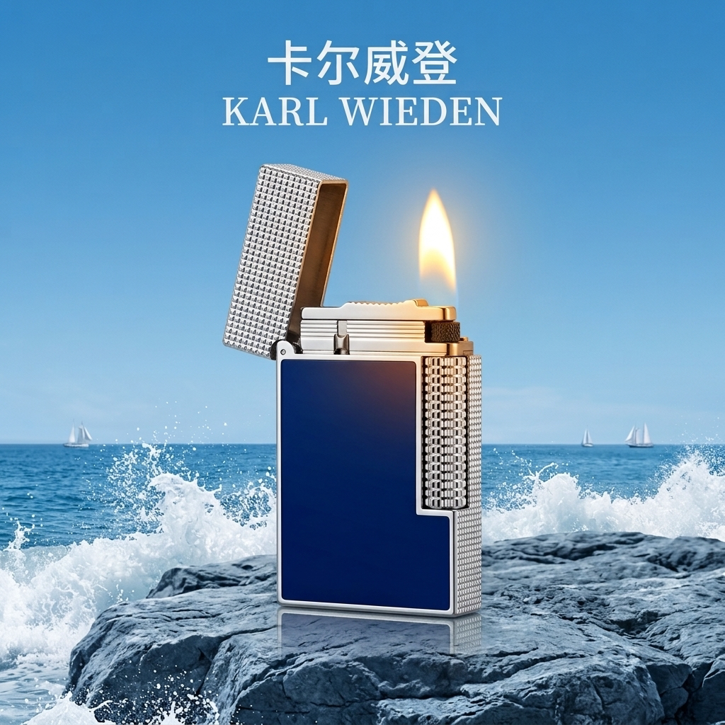 【送赠品】KW卡尔威登朗声煤油打火机高级送男友礼物侧滑银蓝商务