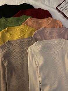 正肩套头上衣女 针织毛衣外穿内搭长袖 秋冬2023年新款 纯色圆领修身