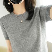 2026 Spring and Autumn Round-neck pullover sweater women's mid-sleeved base layer, loose five-quarter sleeve knitted short-sleeved women's inner layer top thumbnail 3