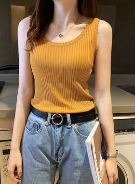 冰丝针织衫女夏季薄款修身韩版吊带背心女内搭打底衫短款上衣外穿