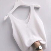 内搭韩版 修身 显瘦无袖 冰丝针织双V领吊带背心夏装 薄款 百搭上衣女