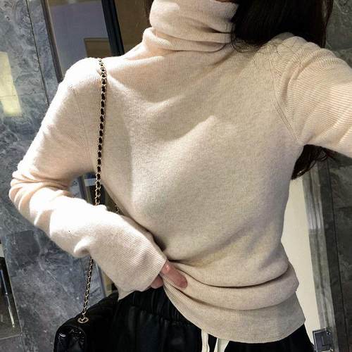 轻奢高领打底衫显瘦秋冬内搭长袖毛衣女修身外穿堆堆领针织衫上衣
