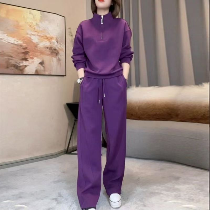 2025春秋新款休闲运动套装女韩系大码百搭卫衣高腰直筒长裤两件套