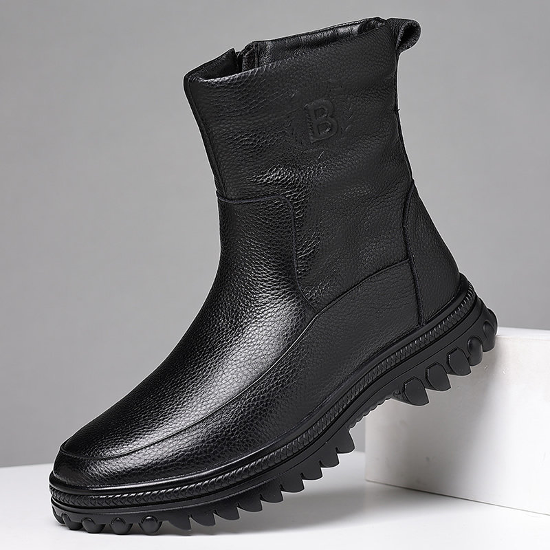 MENS SNOW BOOTS WINTER NORTHERN LEATHER WOOL INTEGRATED COTTON SHOES HIGH-TOP WARM AND COLD-PROOF COTTON SHOES NON-SLIP OUTDOOR BOOTS