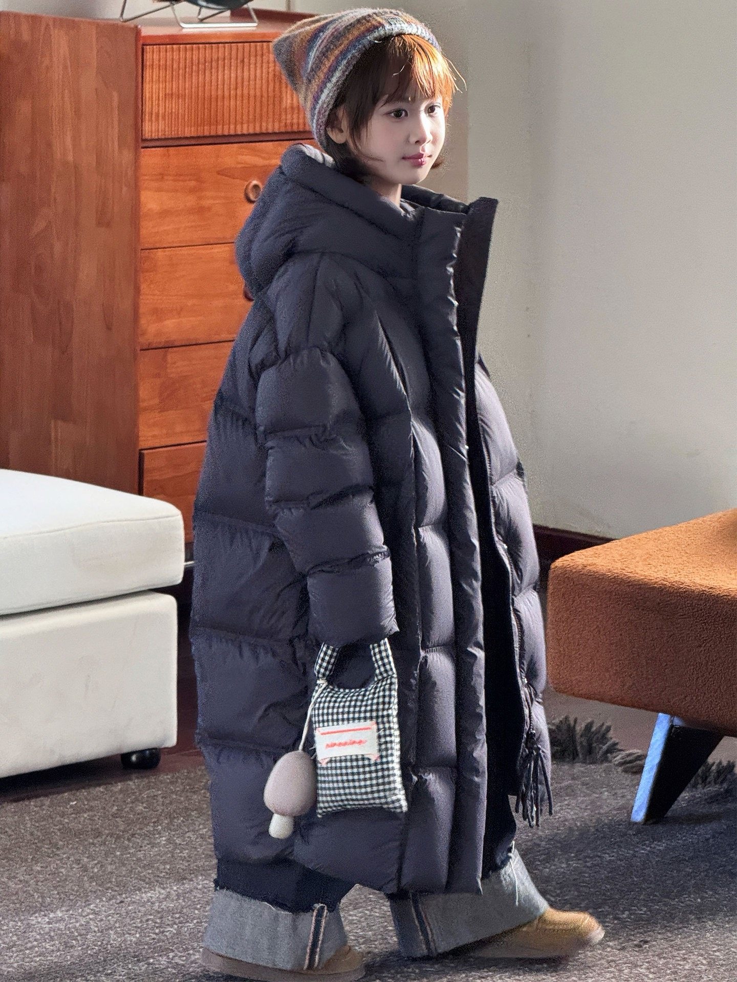 韩国儿童长款加厚羽绒服2025新款男女童90绒过膝连帽洋气大童外套