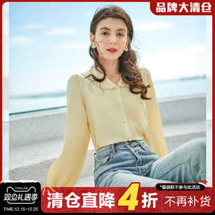 衬衫 泡泡长袖 女 女春秋新款 MEETLADY娃娃领雪纺衬衫