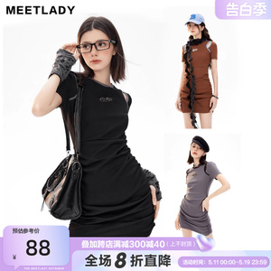 MEETLADY纯欲风甜辣镂空连衣裙女2023夏季新款收腰紧身辣妹包臀裙