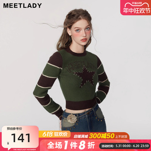 星星图案小个子套头上衣女 MEETLADY美式 复古辣妹内搭毛衣女春秋装