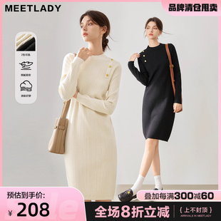 MEETLADY法式 黑色针织连衣裙女秋冬2025春秋毛衣连衣裙直筒长裙子