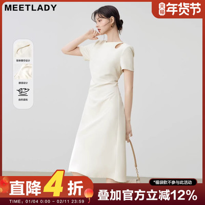 法式短袖连衣裙女修身白色长裙子