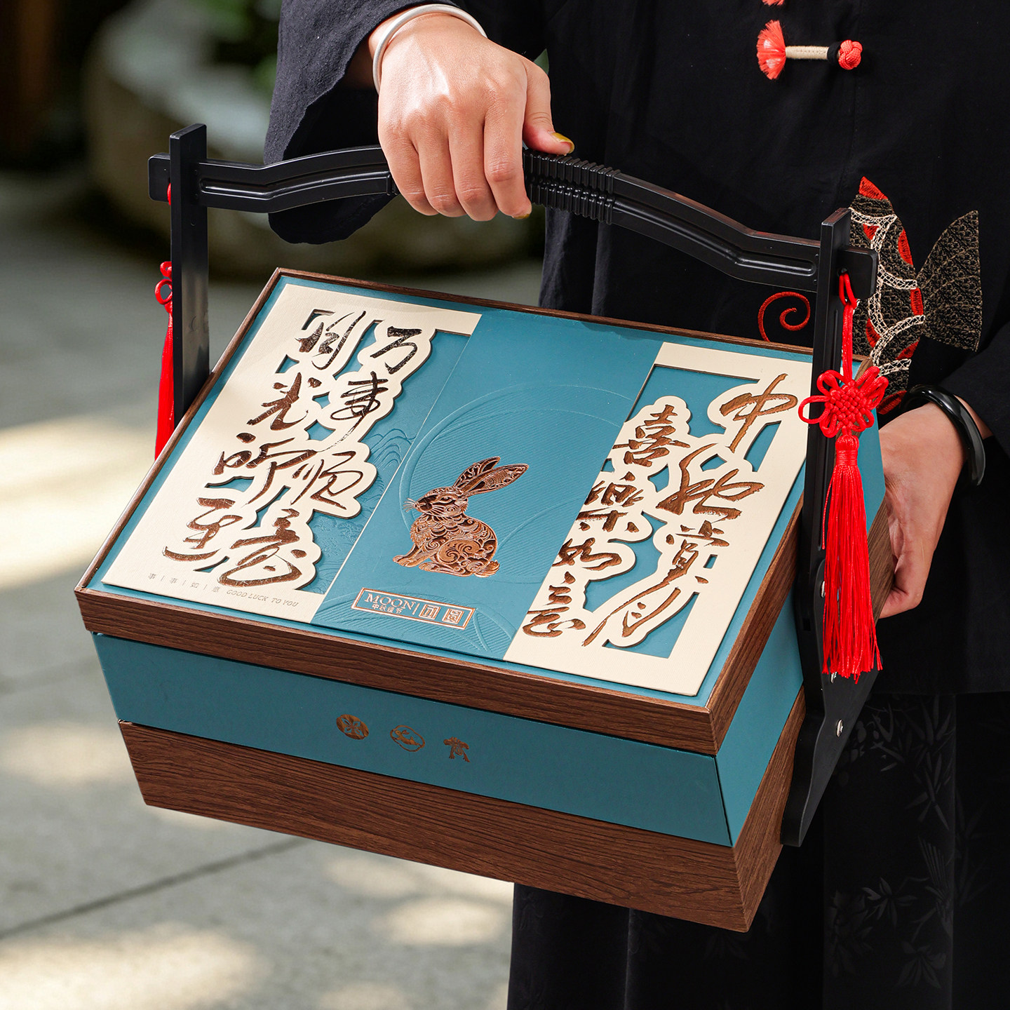 2026年新款中秋节高档月饼包装盒空礼盒10粒双层手提蓝创意礼品盒