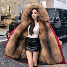 派克服女2024新款冬季连帽可拆卸内胆皮毛一体长款仿皮草外套大衣